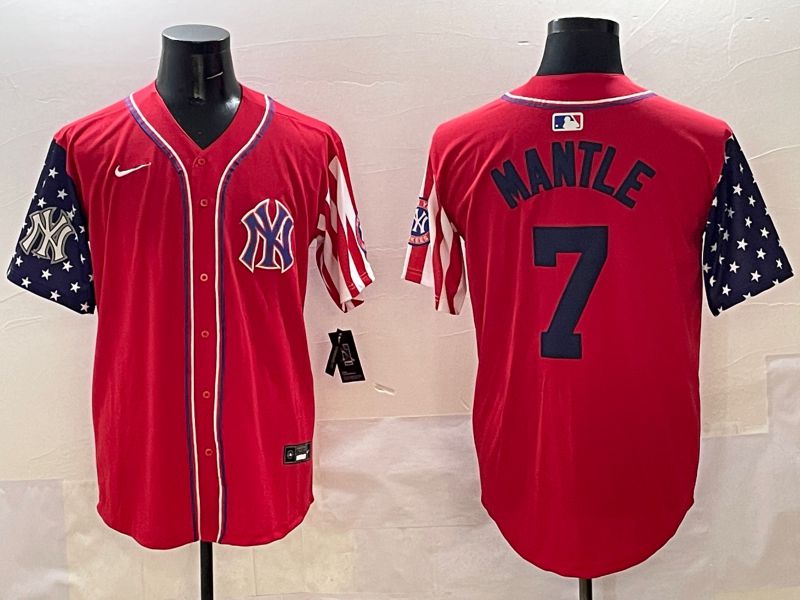 Men New York Yankees #7 Mantle Red a generation of national flags Jointly Name 2025 Nike MLB Jersey style 6->new york yankees->MLB Jersey